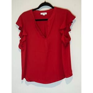 Calvin Klein Dress Top Red V Neck Ruffle Sleeves Womans Size L